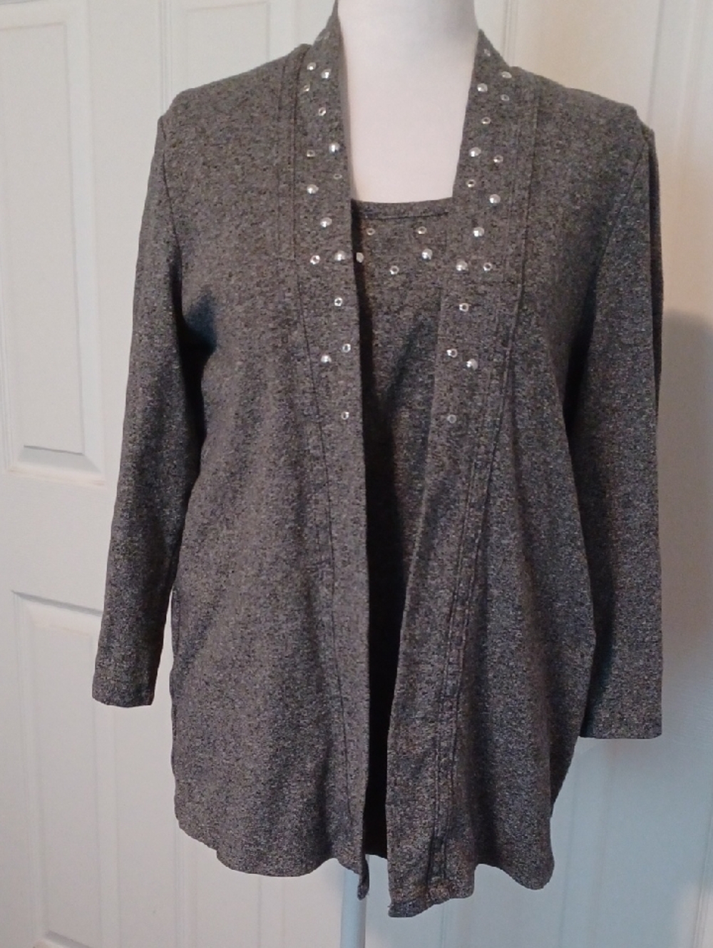 × Rafaella Gray Knit Open-Front Cardigan with Matching Shell - Picture 2 of 14